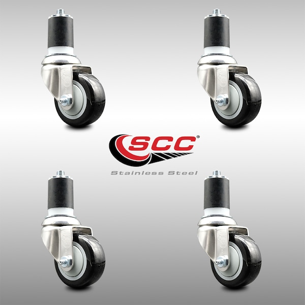 Service Caster 3 Inch 316SS Black Polyurethane Swivel 1-7/8 Inch Expanding Stem Caster Set SCC SCC-SS316EX20S314-PPUB-BLK-178-4 - main